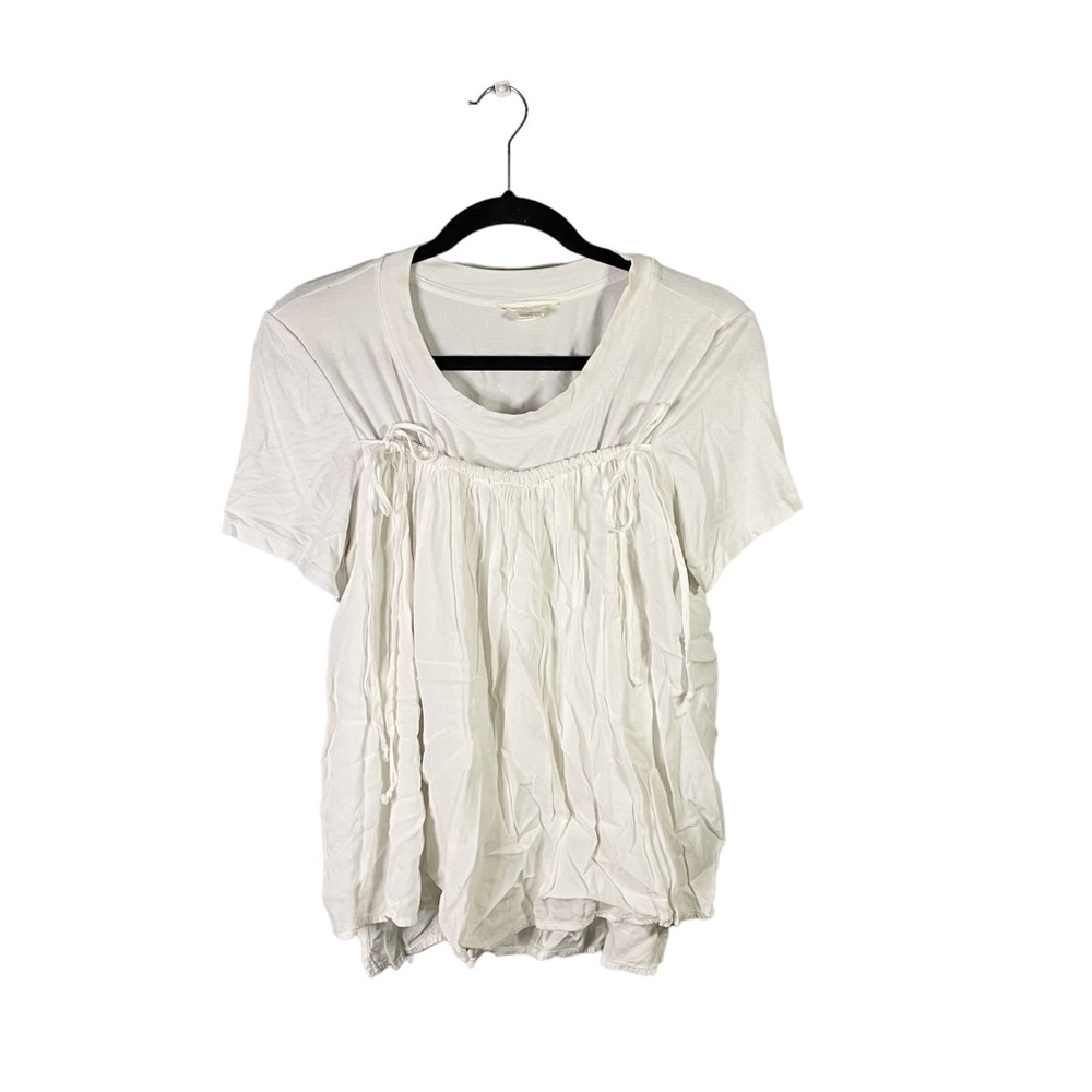 Caslon White Casual Short Sleeve T Shirt Blouse Tassel Tie Accent Size Medium